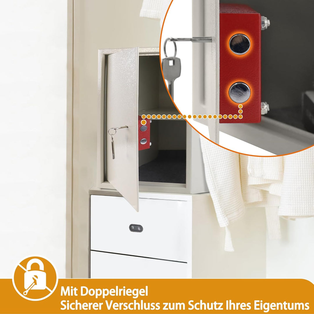 YUENFONG Safe Tresor Möbeltresor mit Doppelbartschloss & 2 Schlüssel, Wandtresor Wasserdicht feuerfe