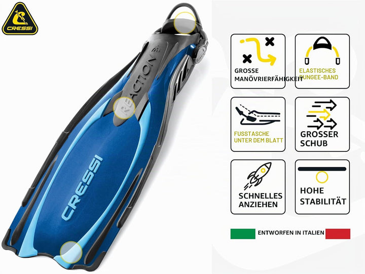 Cressi Reaction EBS Fins - Hochleistungstauchflossen mit EBS Strap S/M (39/42) Blau/Hellblau, S/M (3