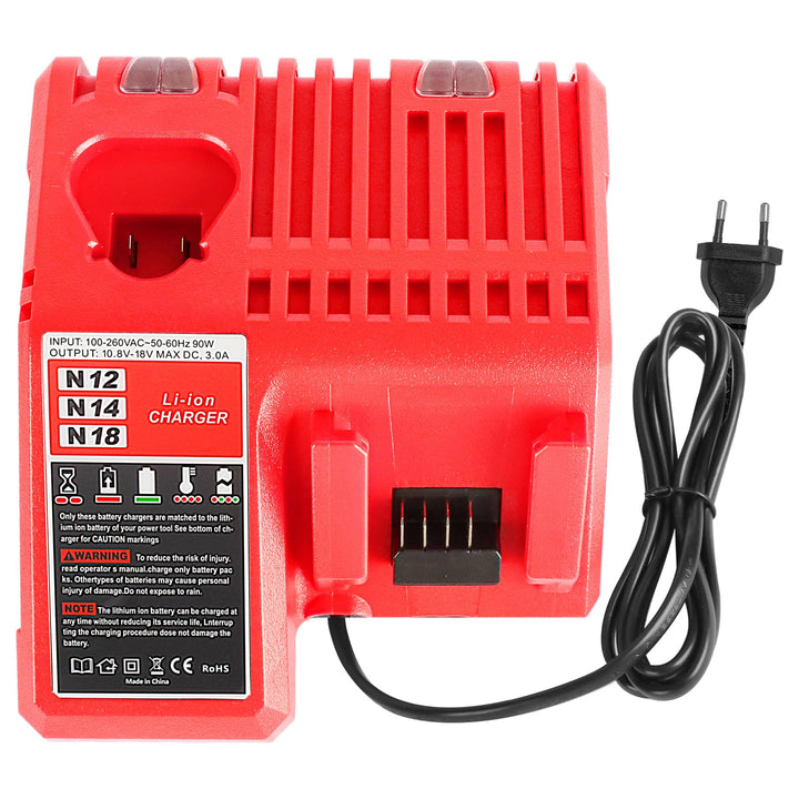 M12 & M18 3A Schnellladegerät, kompatibel mit Milwaukee M12 & M18 12V–18V Li-Ion Akkus 3Ah 4Ah 5Ah 6
