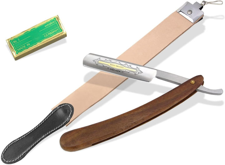 Rasiermesser Set EXTRA ROBUSTER Abziehleder Rasiermesser Goldätzung 5.8 Zoll + Paste aus Solingen