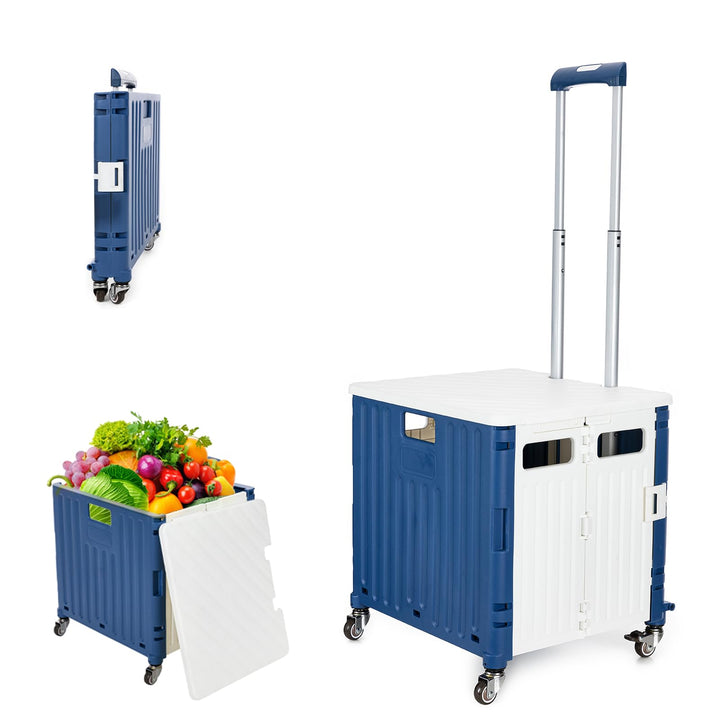 Einkaufstrolley Klappbar, Einkaufstrolley mit Deckel 65L bis 40KG, Kunststoff Einkaufswagen Klappbar
