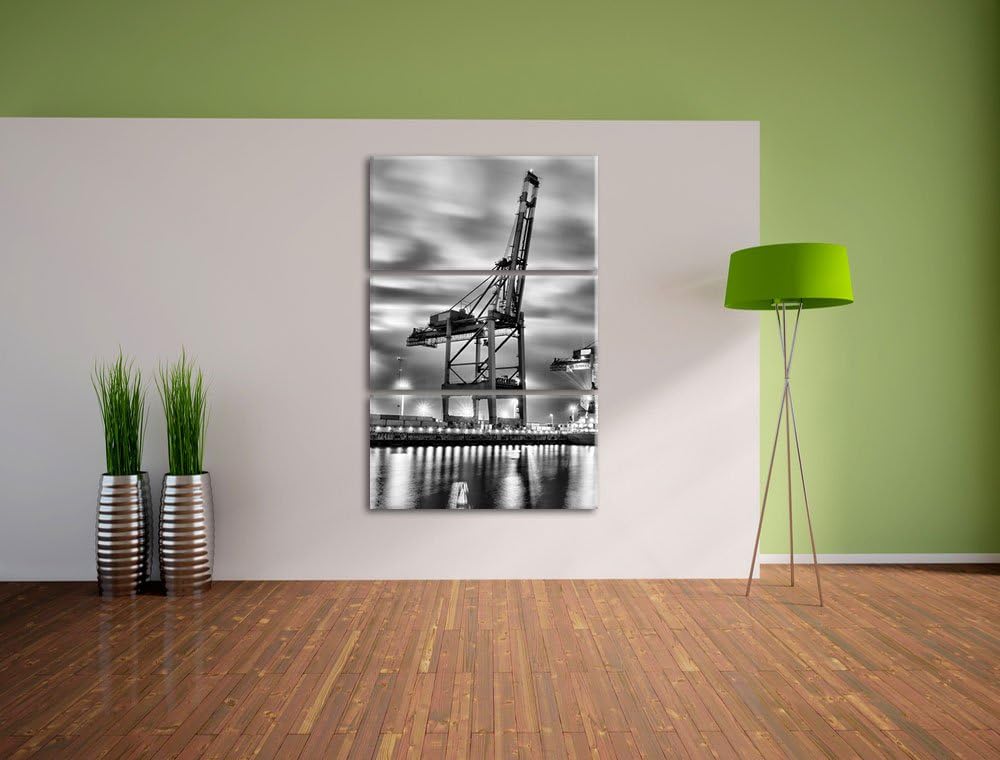 Pixxprint Containerkran im Hafen als Leinwandbild/Grösse: 3 Teilig (120x80) / Wandbild/Kunstdruck/fe
