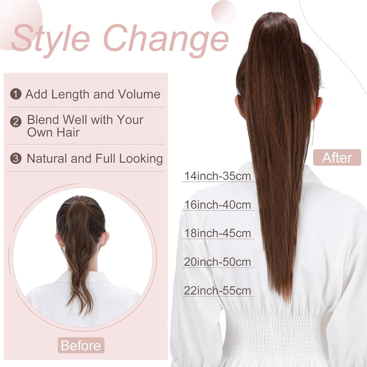 Clip in Pferdeschwanz Extensions Echthaar Haarteile Echthaar Ponytail Extension 7A Remy Hair Glatt Z