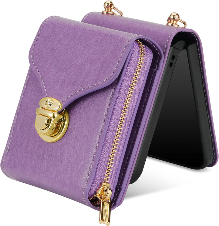 UDBKKDX Brieftasche Handyhülle für Samsung Galaxy Z Flip 4, Schnalle Frauen Mattes Leder hülle mit B