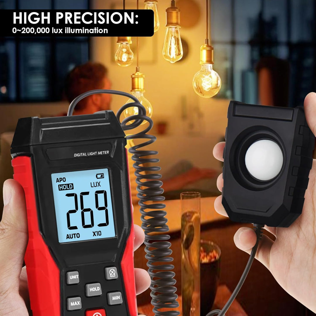 Digital Luxmeter Tragbare Photometer Belichtungsmesser Beleuchtungsstärke Lichtmesser mit 200.000 Lu