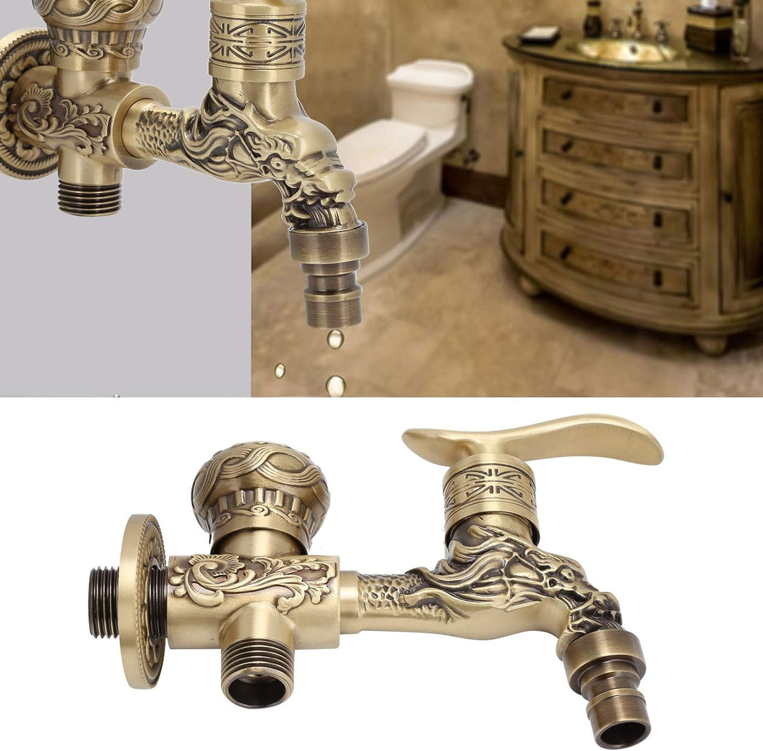 Vintage Garten Wasserhahn, 1/2 Zoll, Wasserhahn Messing Lang mit Drachen Design, Lange Griffe, Doppe