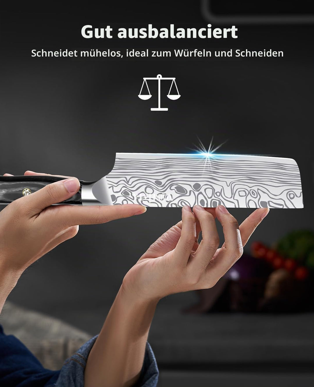 MOSFiATA Nakiri Messer Kochmesser,Küchenmesser Mehrzweck Fleischmesser ,mit Fingerschutz und Klingen