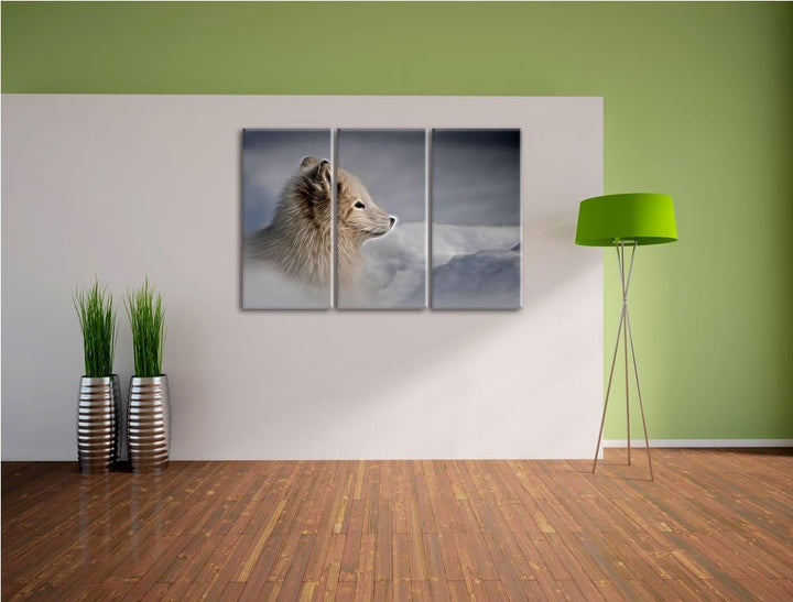 Anmutiger Polarfuchs im Schnee Spezial 3-Teiler Leinwandbild 120x80 Bild auf Leinwand, XXL riesige B