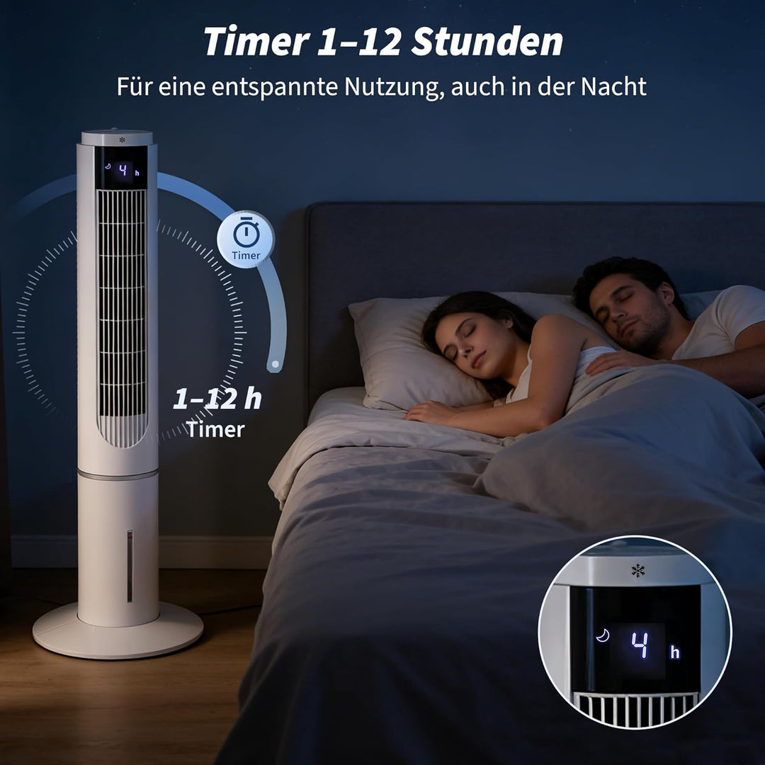 Citybee Turmventilator mit kühlung - Tower Fan leise - 3 Geschwindigstufen 3 Modi - 12 H Timer - 50°