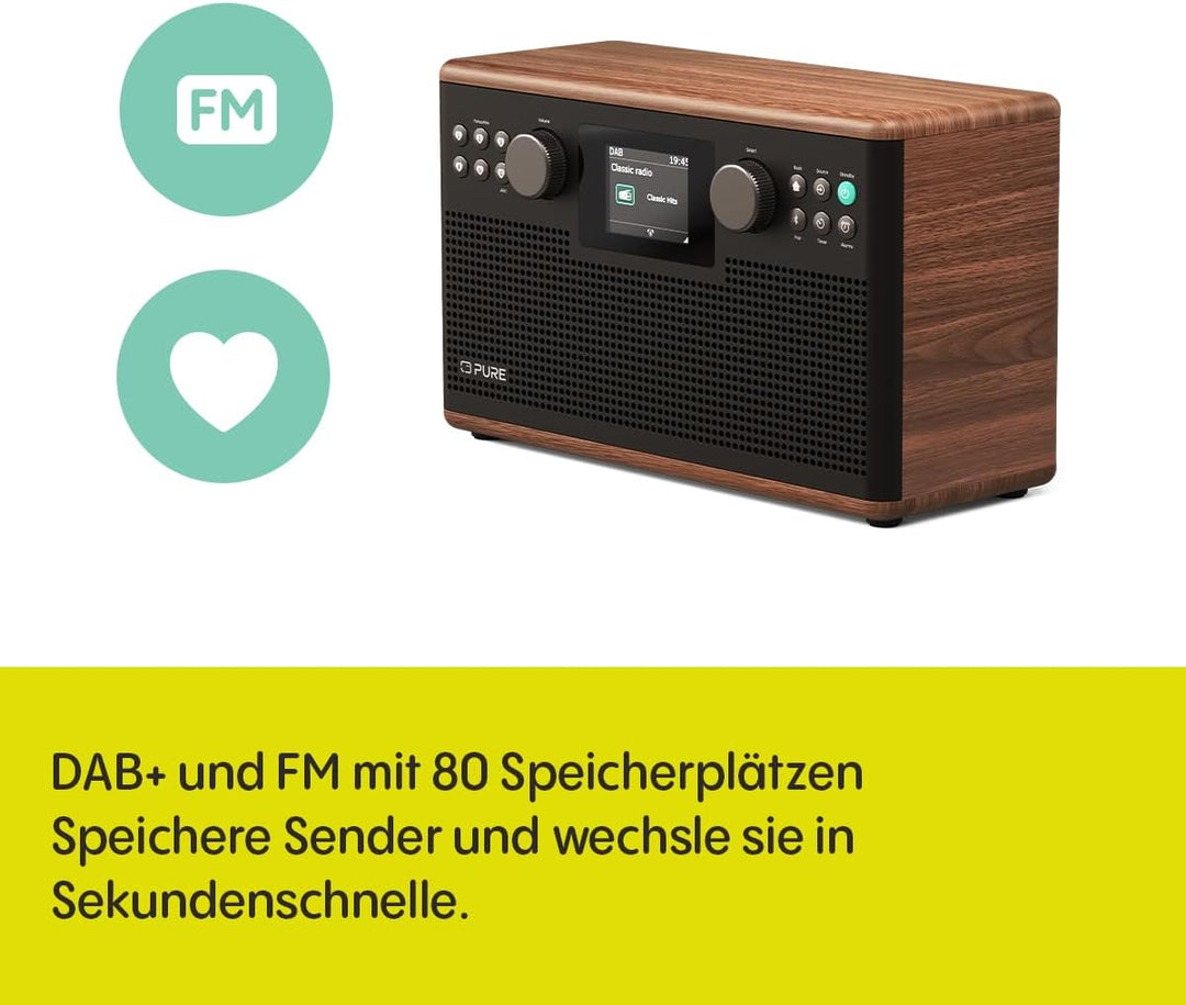 Pure Classic H6 Hi‑Fi Stereoanlage und Musikanlage mit DAB+ UKW Radio Bluetooth 5.3 USB‑A & AUX 2,4"