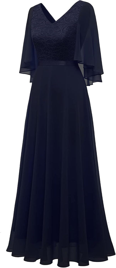 DRESSTELLS Damen Abendkleider Hochzeitsgast Chiffon Cape Ärmel Brautjungfer Kleider Cocktailkleid fü