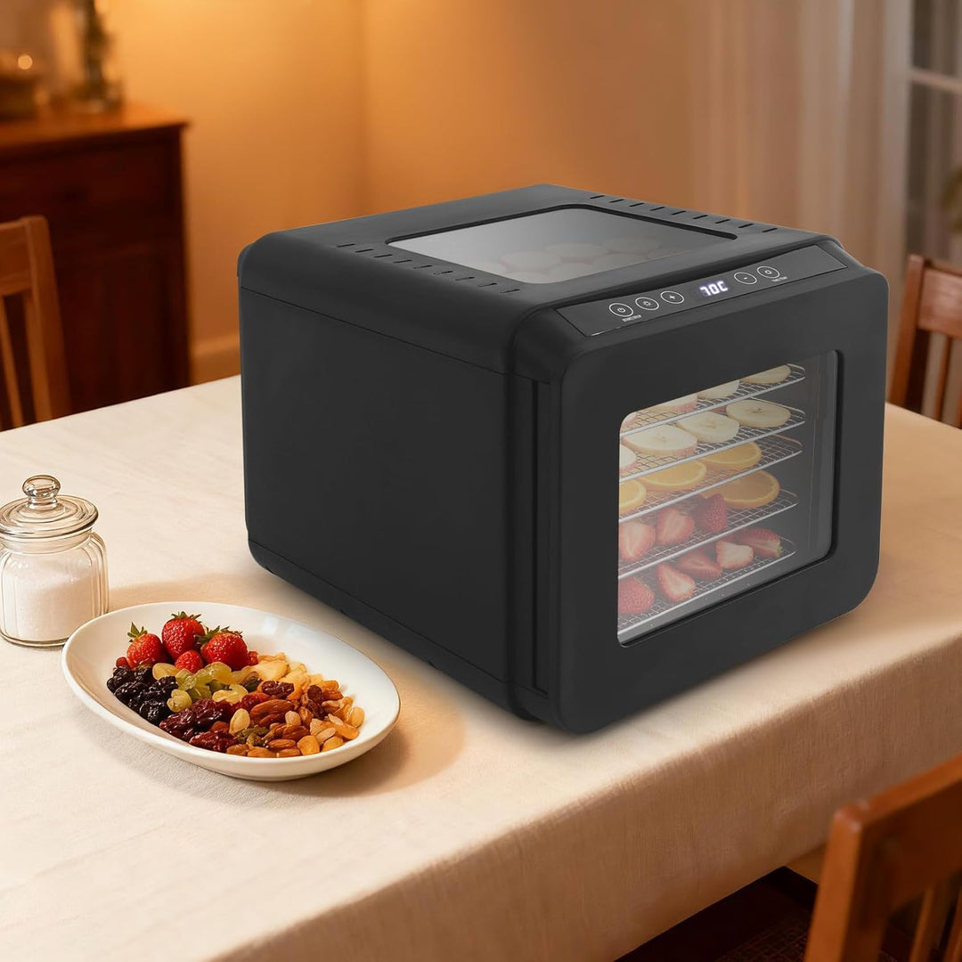Dörrautomat Dehydrator Dörrgerät, Dörrautomatenmit 6 Edelstahl Schalen, Einstellbare Arbeitstemperat