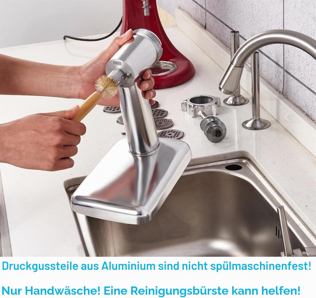 Fleischwolf Aufsatz für Kitchenaid Standmixer Inklusive 3 Wurstfüllhörner 2 Schleifklingen 4 Mahlsch
