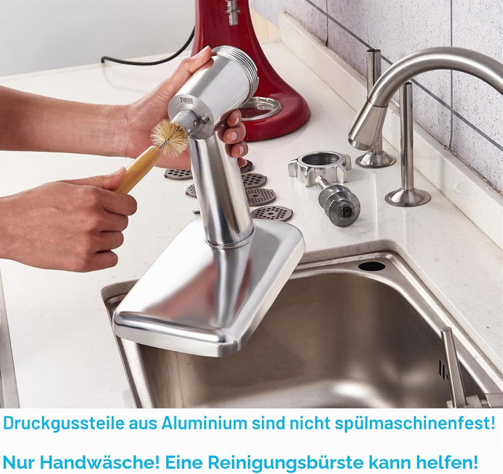 Fleischwolf Aufsatz für Kitchenaid Standmixer Inklusive 3 Wurstfüllhörner 2 Schleifklingen 4 Mahlsch