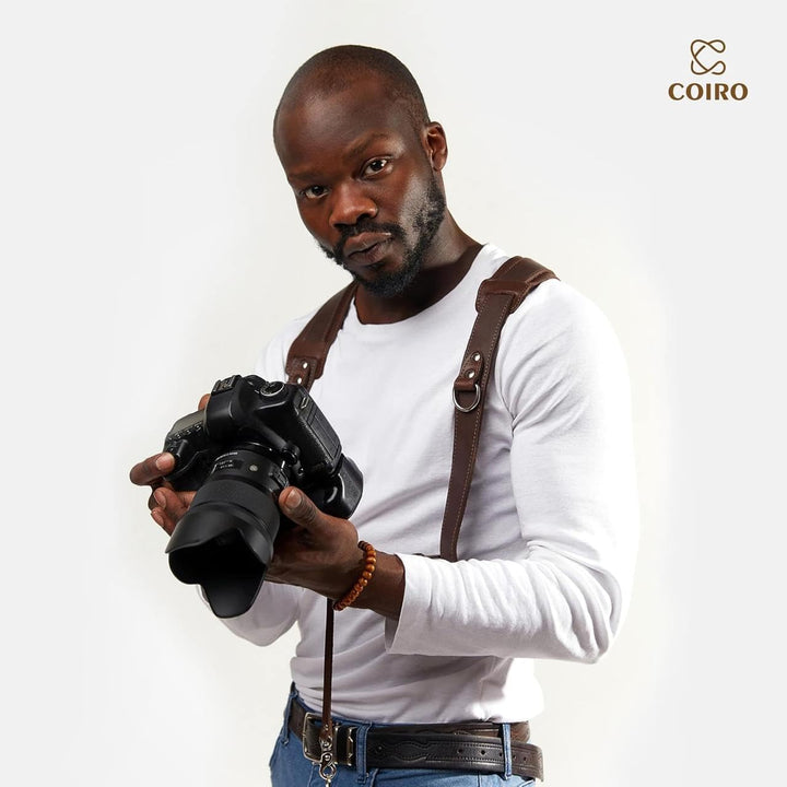 C Coiro Kameragurt für 2 Kameras - Dual Shoulder Leder Kameragurt - Doppel Kameragurt für DSLR/SLR,