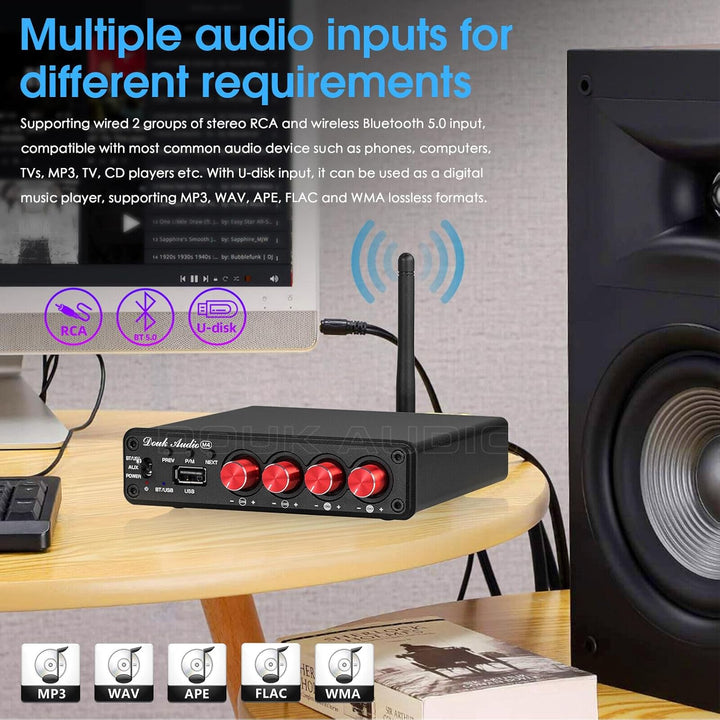 Douk Audio HiFi Bluetooth 5.0 Digital Power Amplifier Stereo 2/4 Channel Audio Verstärker 50W x 4