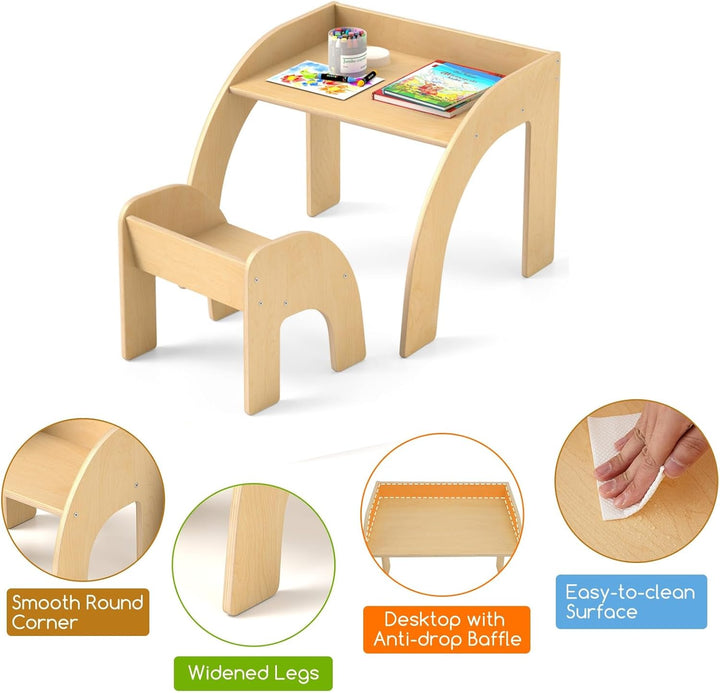 LIFEZEAL Kindertisch Set Holz, Kleiner Schreibtisch mit Stuhl für Kinder, Multifunktionaler Kinderle