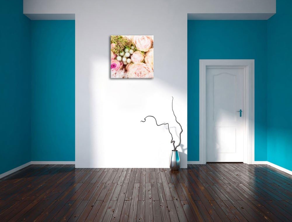 Rosa Rosen Pinsel Effekt, Format: 70x70 auf Leinwand, XXL riesige Bilder fertig gerahmt mit Keilrahm