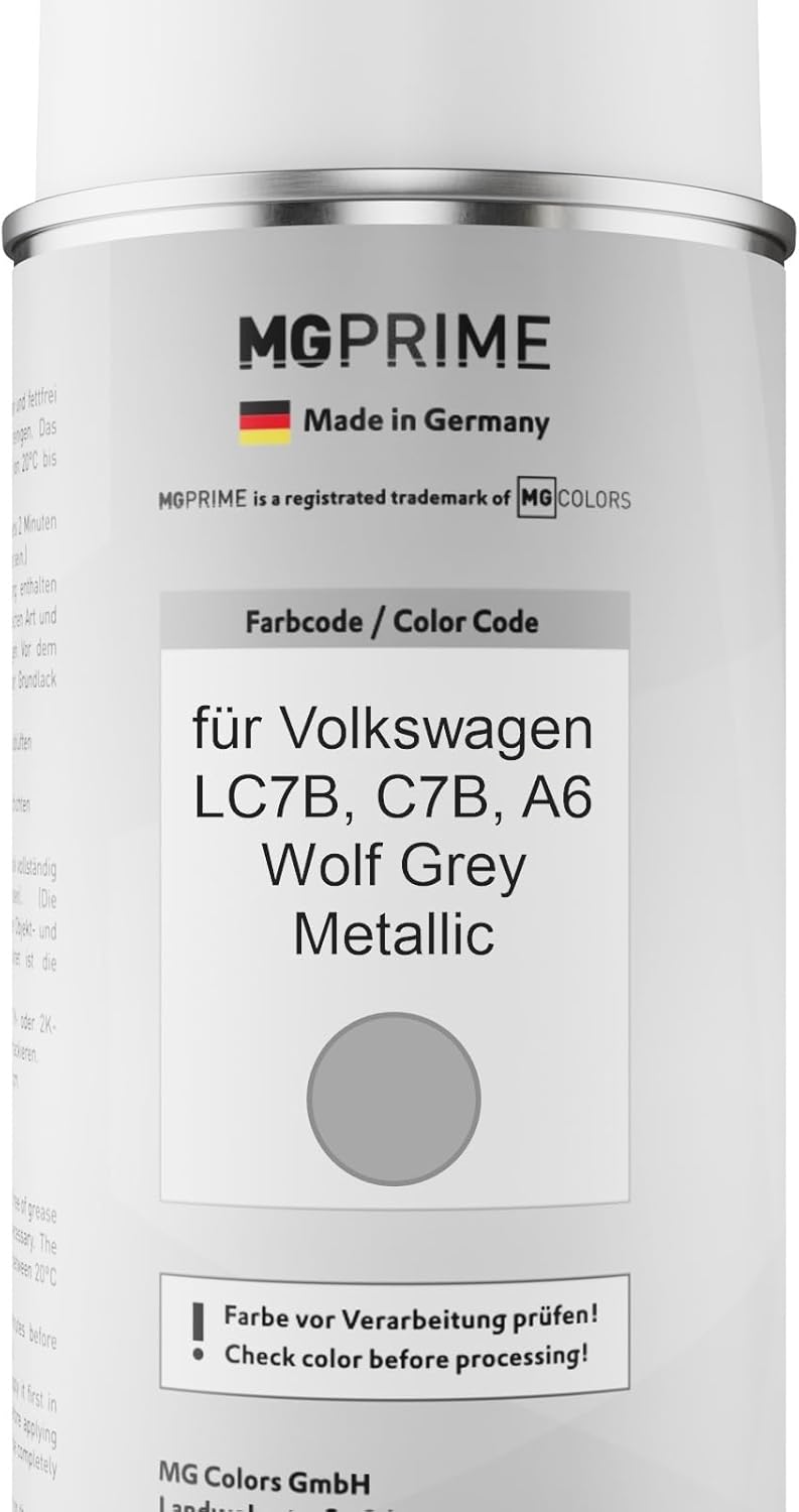 MG PRIME Autolack Sprühdosen Set für Volkswagen VW LC7B / C7B / A6 Wolf Grey Metallic Basislack Klar