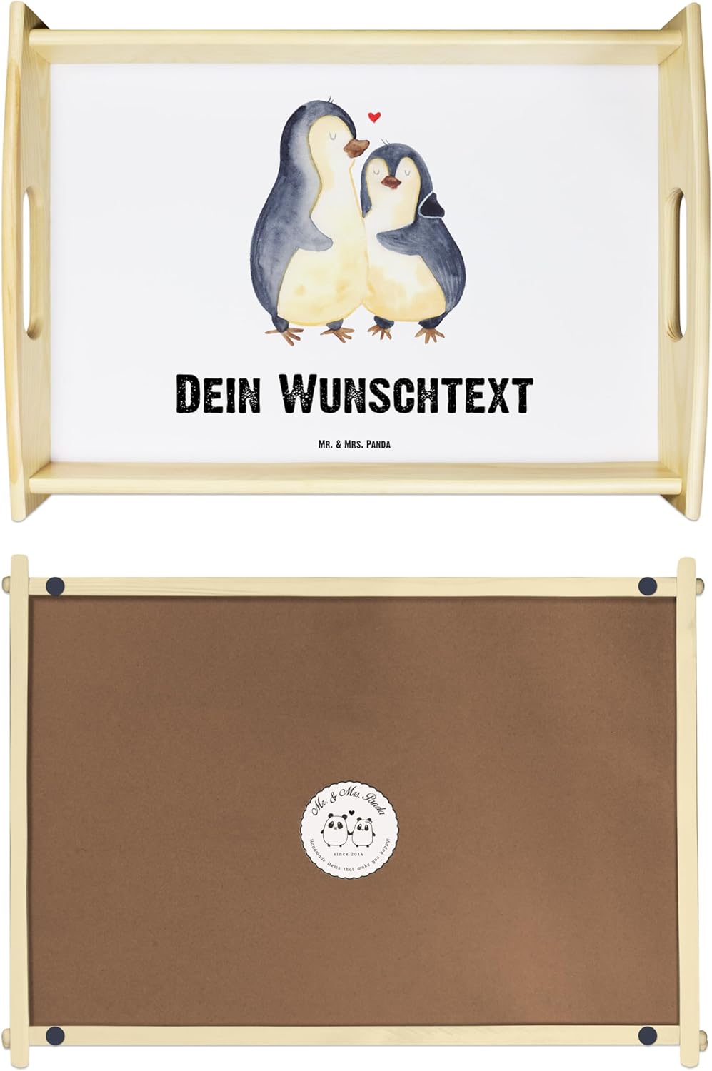 Mr. & Mrs. Panda Serviertablett personalisiert Pinguine Einschlafen - Personalisierte Geschenke, Ges