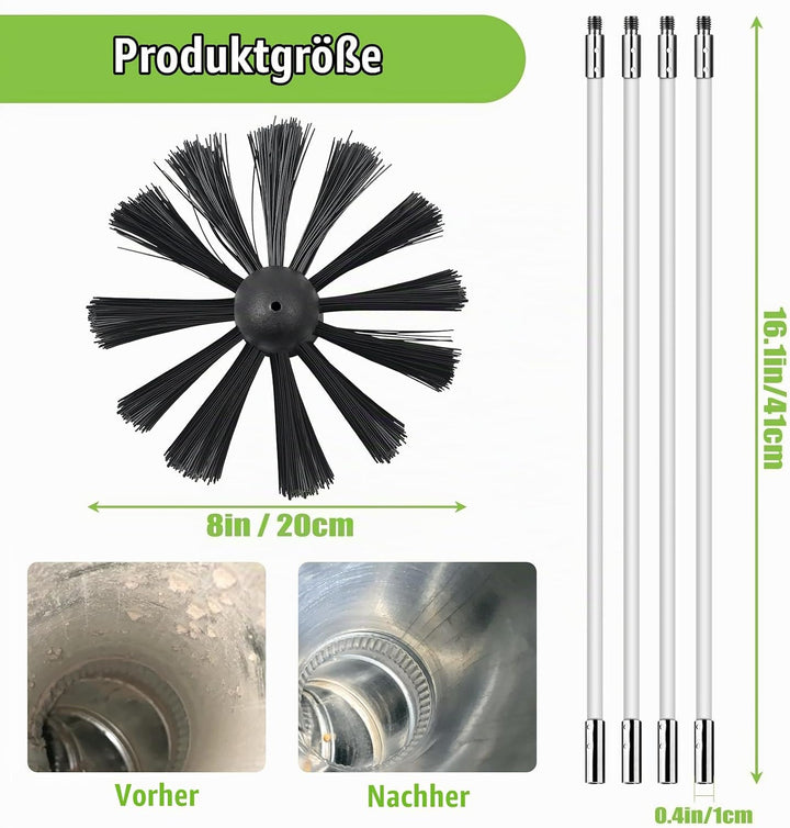 MaxEarn 24 Stk Kaminbürste Stange Set mit 18 Flexible Stangen 410mm+ 2 Bürstenköpfen 200mm + 1 Lange