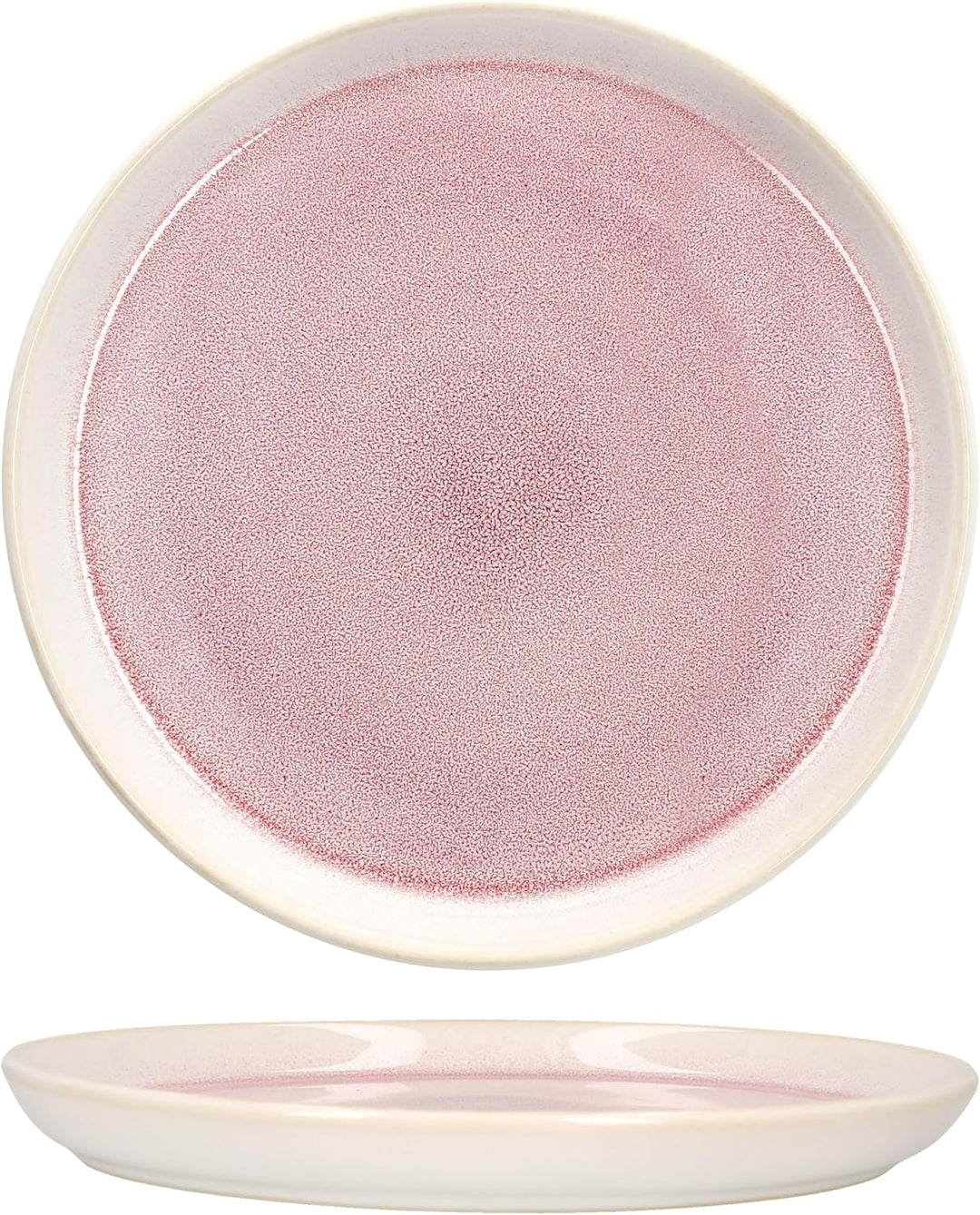 MamboCat 6er Set Reactive Glaze Paris Kuchenteller I Creme &amp; Pink I Steingut-Frühstücksteller für 6