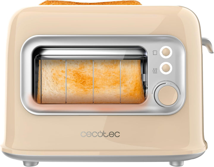 Cecotec Vertikaler Toaster RetroVision Beige, 700W Leistung, 2 Extra-breite Schlitze, Einzigartiges