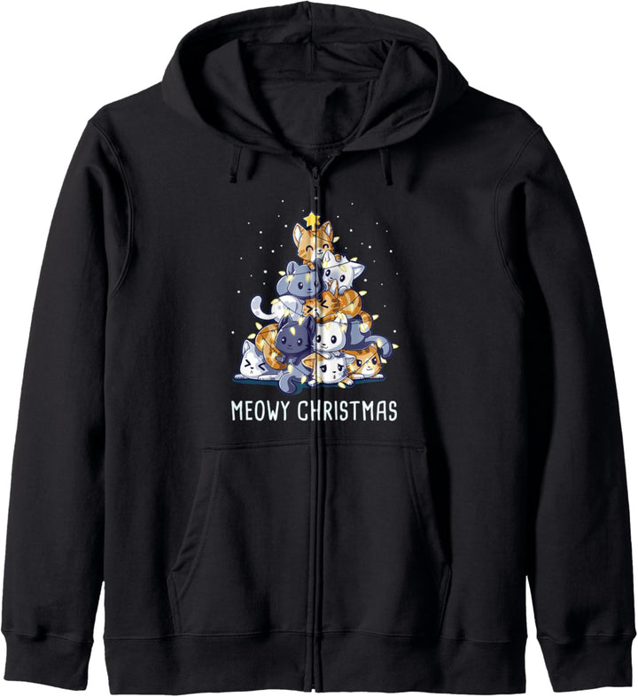 Cats Christmas Tree Meow Kitten Kitty Tree Lights Star Xmas Kapuzenjacke