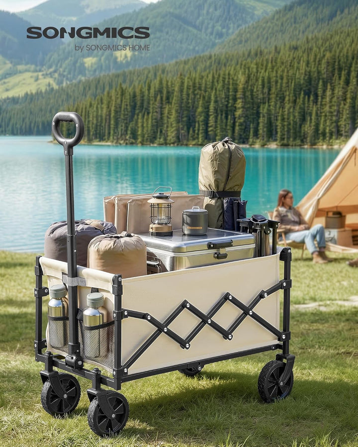 SONGMICS Kleiner Handwagen faltbar, Gartenwagen, kompakt, mit Griff | Mit 4 verstärkten Rollen, davo
