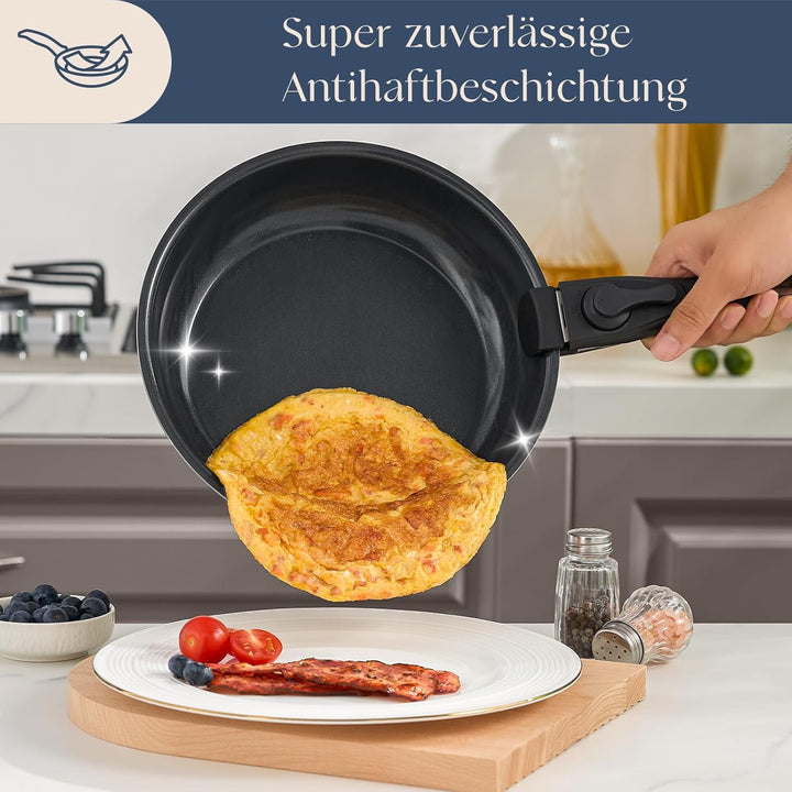 Topfset mit Abnehmbarer Griff, 9-Teilig Topfsets Pfannenset mit Antihaft Beschichtet, Keramik pfanne