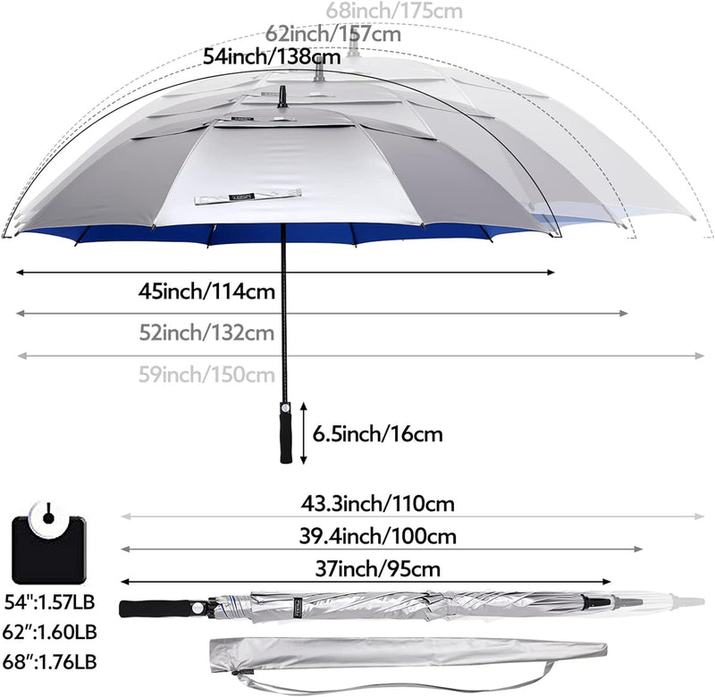 G4Free 62/68/72 Inch UV-Schutz Winddicht Sonnen- und Regenschirm Golfschirm Autorisches Öffnen Doppe