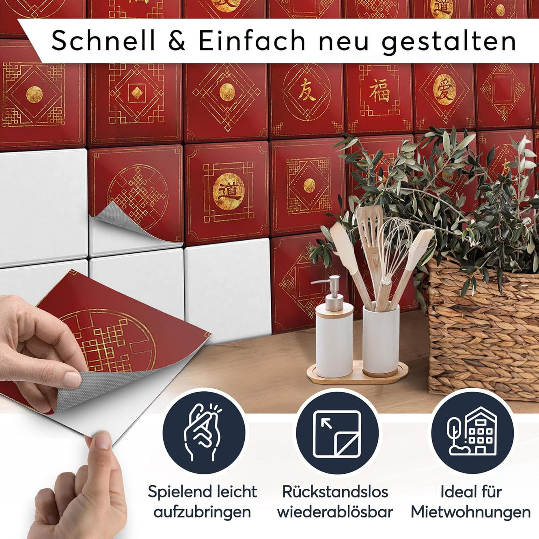 Stickerfliesen für Küche u. Bad I Deko Fliesen-Aufkleber für Fliesenspiegel I Selbstklebende Dekor K