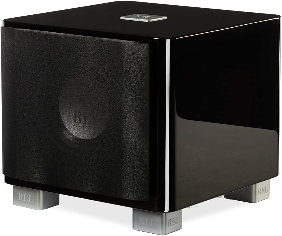 REL Acoustics T/7x Subwoofer, 8 Zoll Front-Firing Driver, Arrow™ Wireless Port, Hochglanz-Schwarz