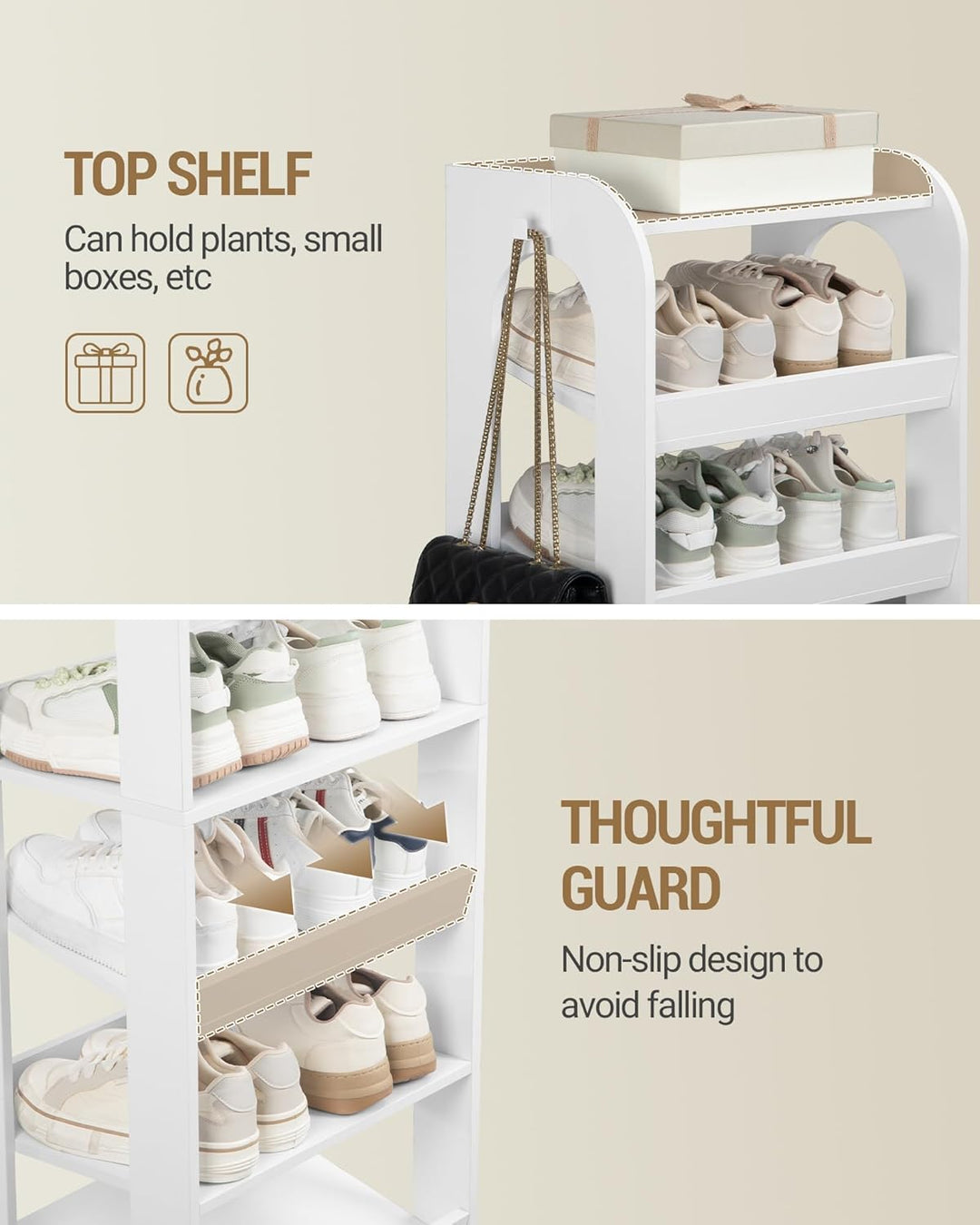 Hzuaneri Vertikales Schuhregal, 11 Ebenen Schmale Schuhregale, Holz-Schuh-Organizer für Schrank, Ein