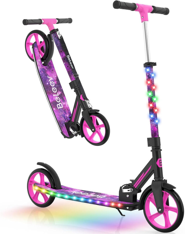 BELEEV V9 Big Wheel Scooter mit LED Leuchtet Lenker & Deck, Roller Kinder 6 Jahre mit Höhenverstellb