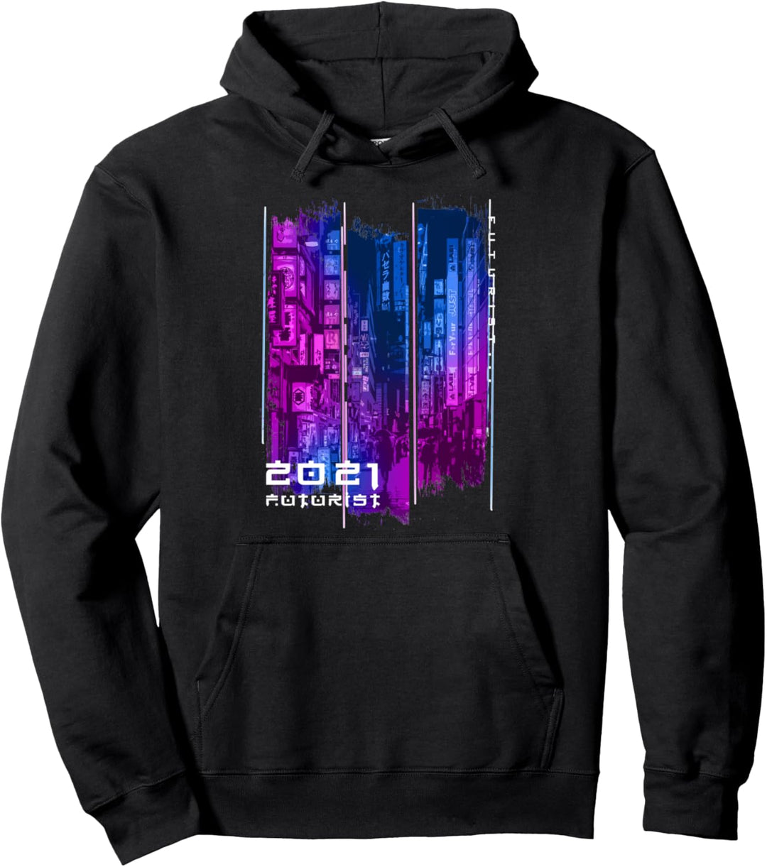 Retro Japanische Vaporwave Cyber Futuristic City Pullover Hoodie