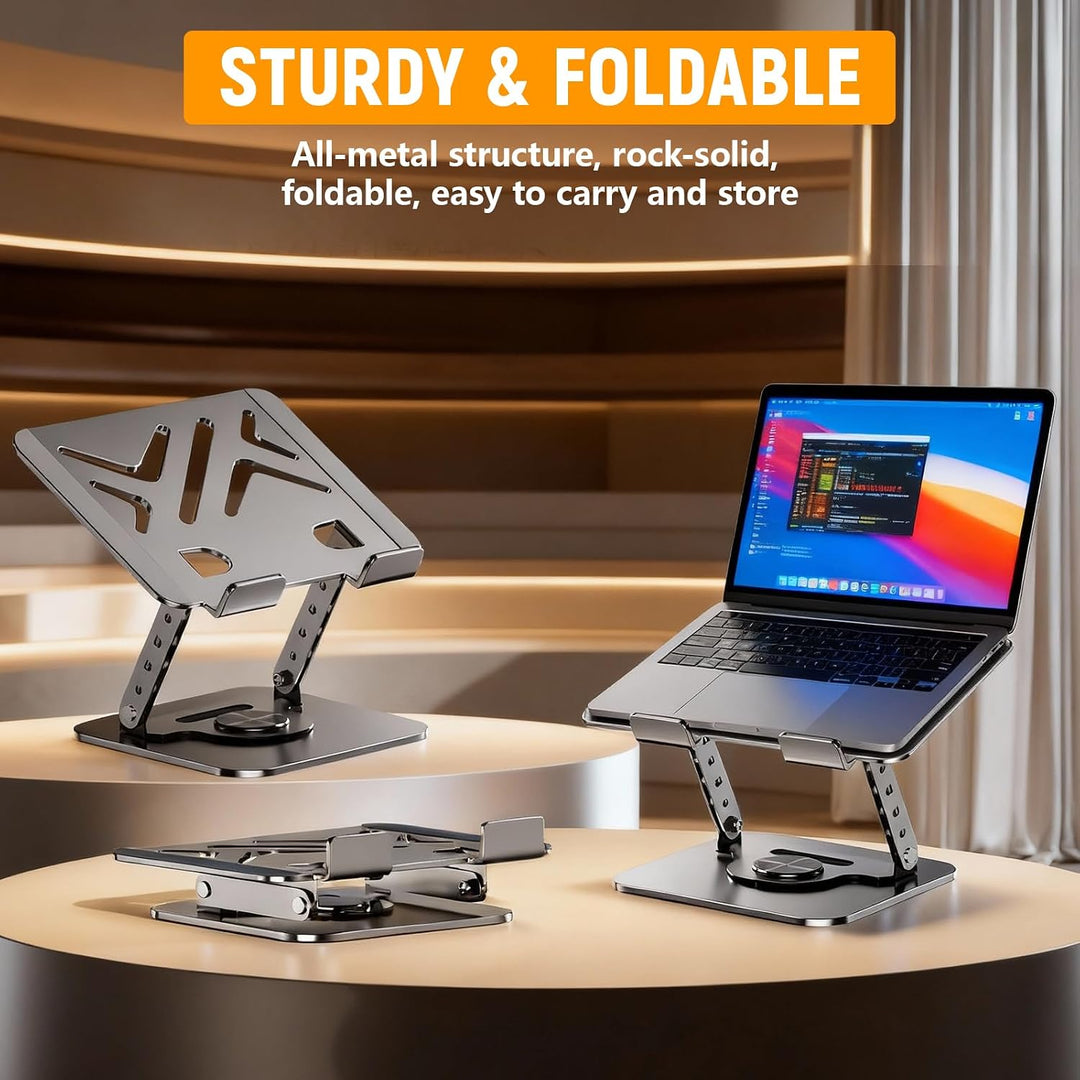 Laptop Ständer Höhenverstellbar, Verstellbarer Laptopständer mit 360° Drehbarer Basis und Belüfteter