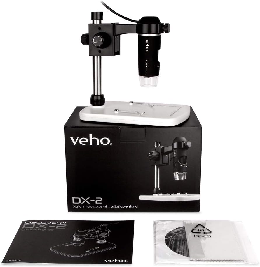 Veho Discovery DX-2 Digitales USB-Mikroskop, 3 MP, 500-fache Vergrösserung, Fotoaufnahme, Videoaufna