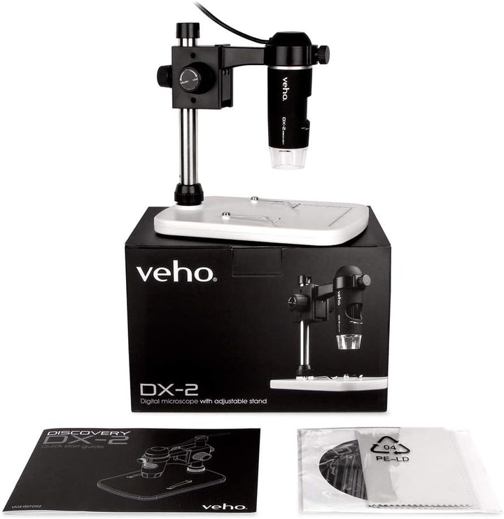 Veho Discovery DX-2 Digitales USB-Mikroskop, 3 MP, 500-fache Vergrösserung, Fotoaufnahme, Videoaufna