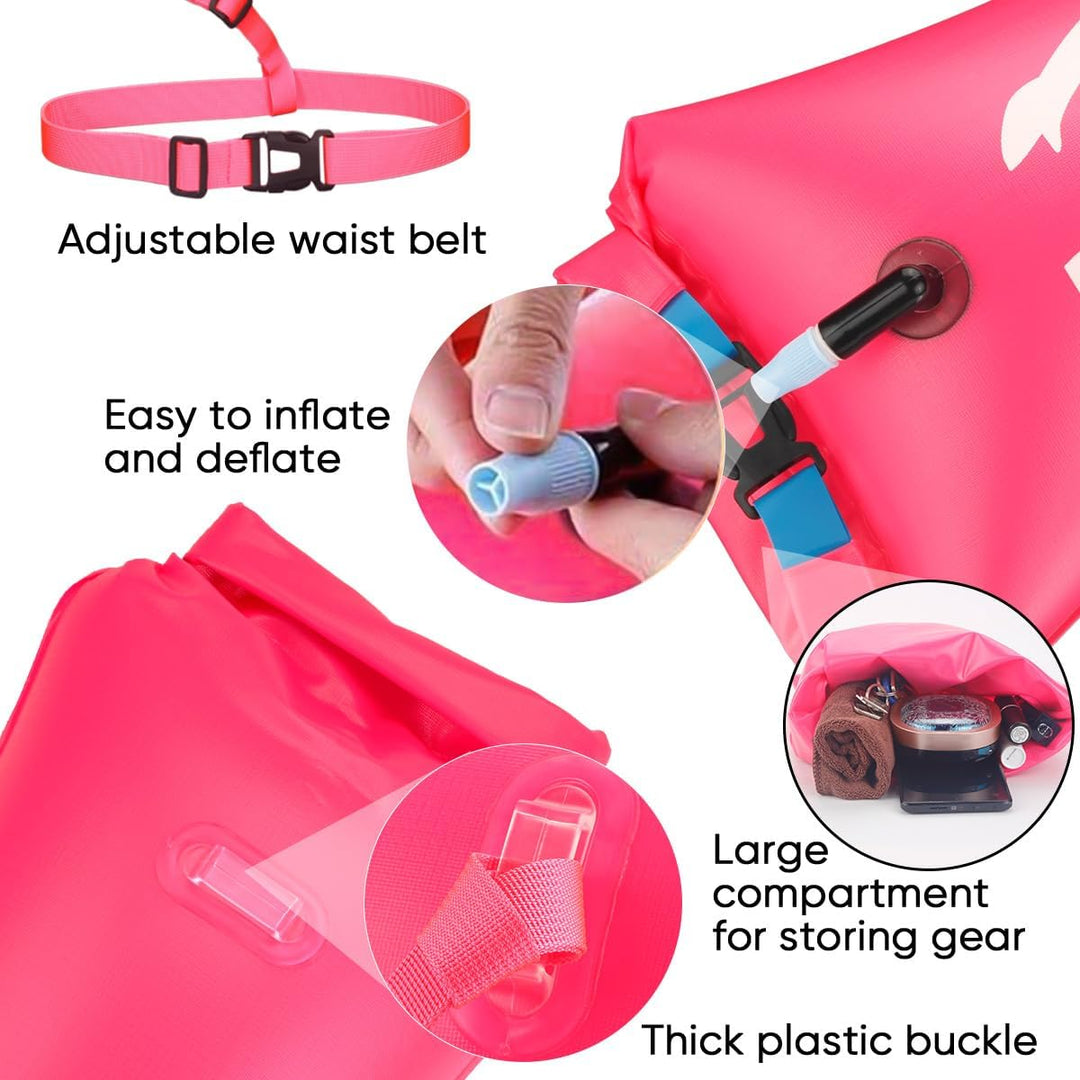 2 Pack Schwimmen Boje Schleppschwimmer für Open Water Schwimmen gut sichtbar Schwimmer Dry Bag wasse
