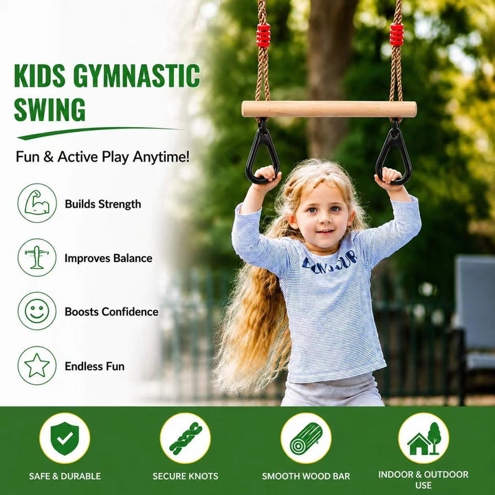 Multifunktions Kinderholz Trapeze Schaukel mit Kunststoffringen Turnringe Ringe zum Aufhängen belast