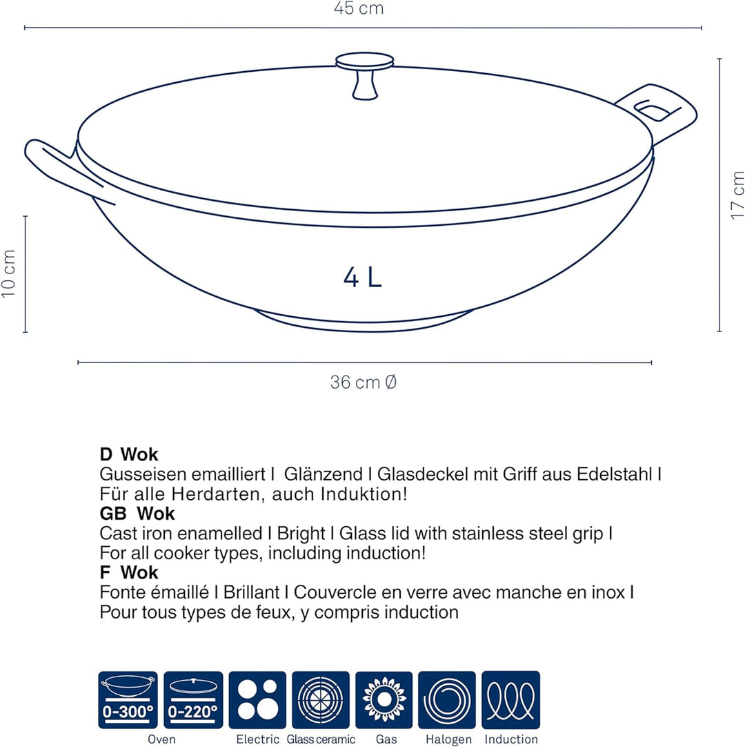 kela 12475 Calido Wok, Cast Iron, 4 liters Schwarz, Schwarz