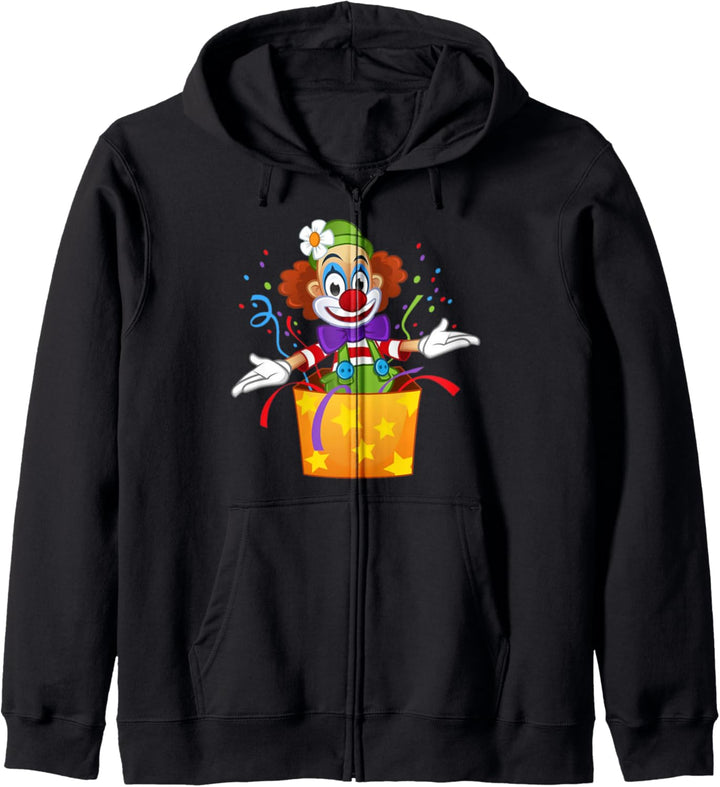 Lustiges Karneval Clown in Kiste Kostüm Faschings Kapuzenjacke