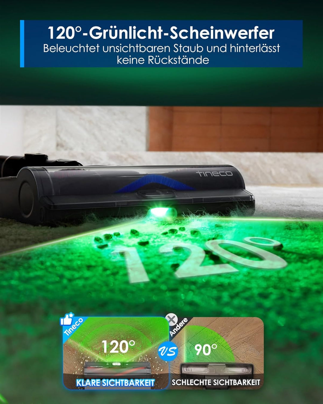 Tineco Pure ONE S50 Pro Akku Staubsauger, 200AW Starke Saugleistung, iLoop Sense, Faltbarer Rohr, bi
