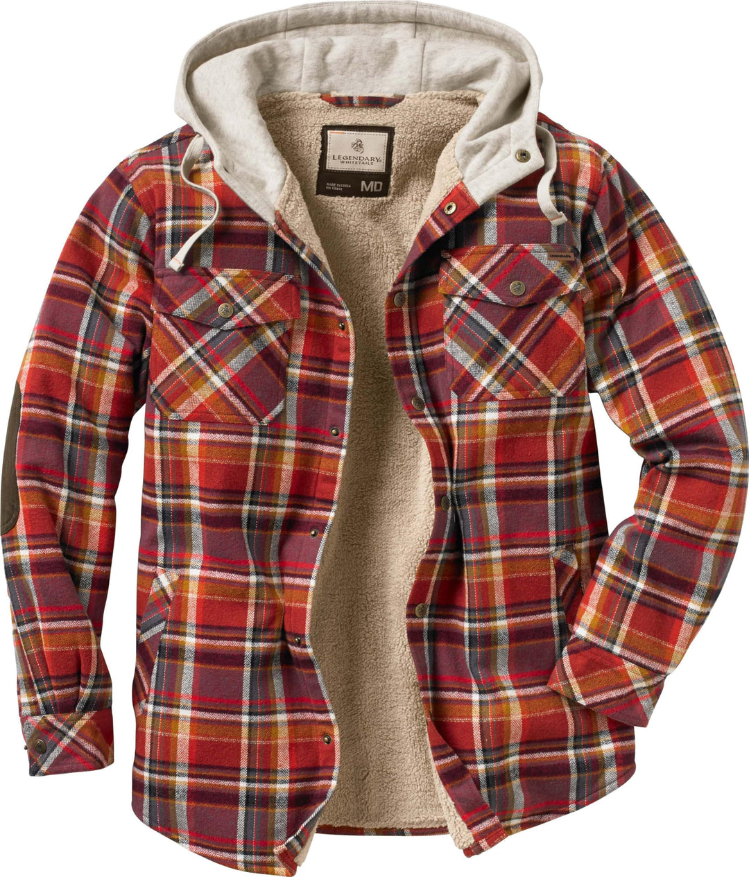 Legendary Whitetails Herren Camp Night Berber Lined Hooded Flannel Langärmlig, Cardinal Arrowood Pla