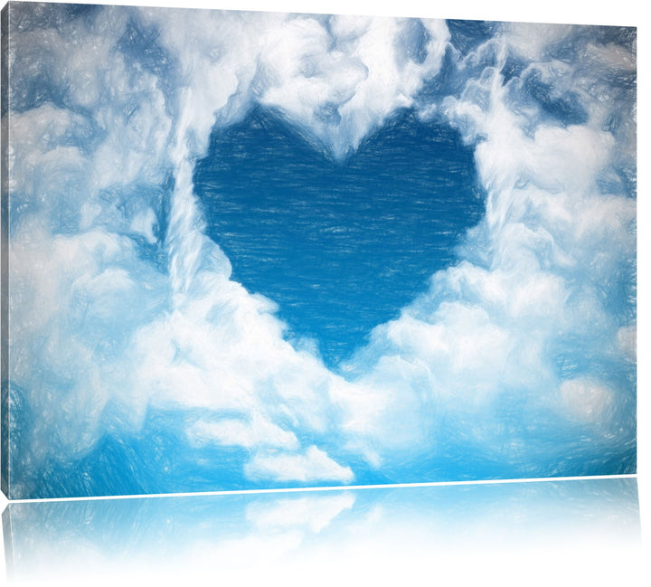 Pixxprint Romantisches Herz in den Wolken als Leinwandbild/Grösse: 100x70 cm/Wandbild/Kunstdruck/fer