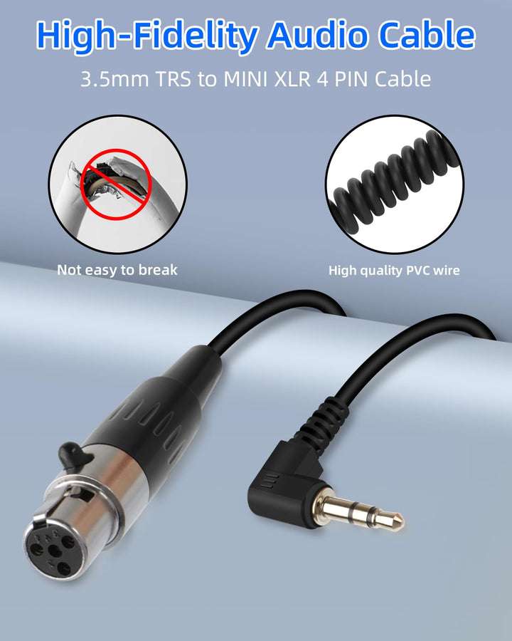 RIIEYOCA Mini XLR 4Pin zu 3.5mm TRS Spiralkabel Kurz, 90 Grad 1/8 Zoll Klinke TRS Stecker zu Mini XL