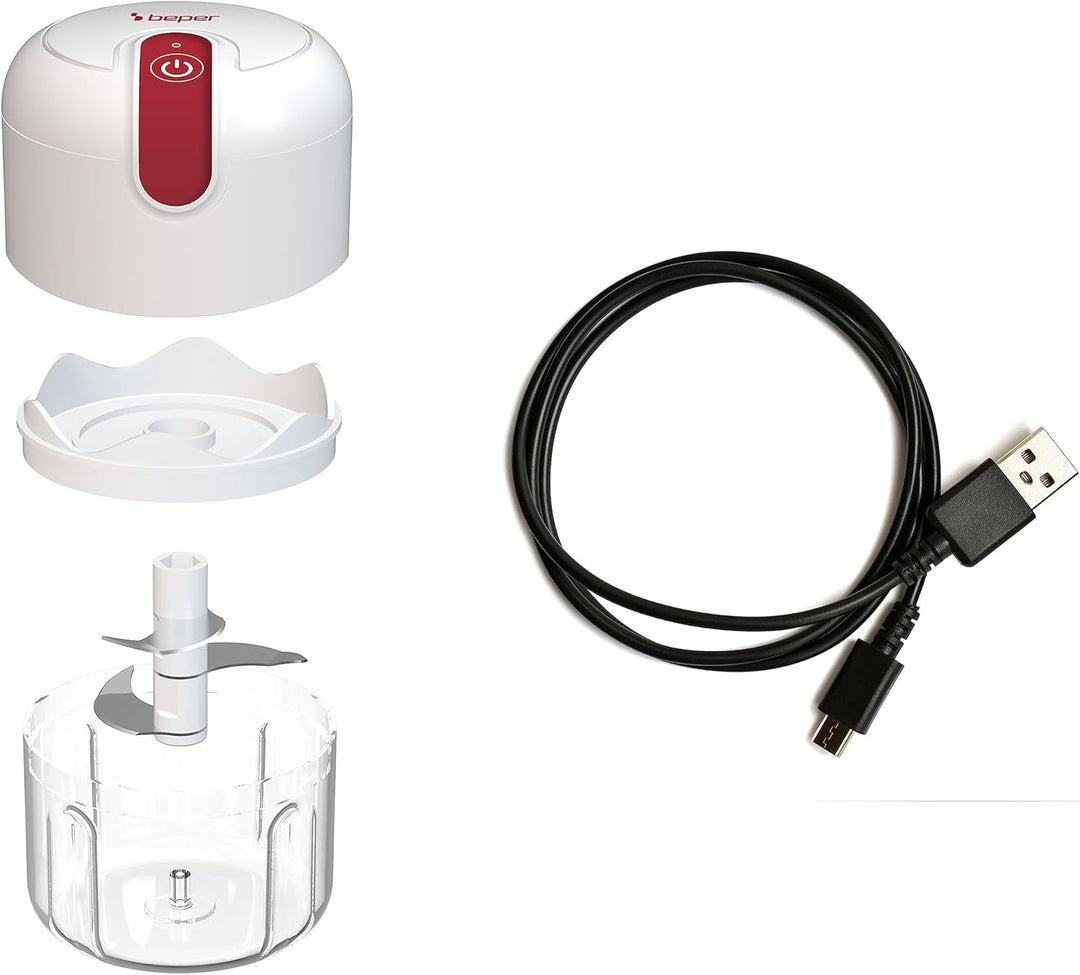 BEPER P102ROB050 Zerkleinerer mit USB-Anschluss, Mini-Küchenmaschine, Kapazität 250 ml, Leistung 3,7