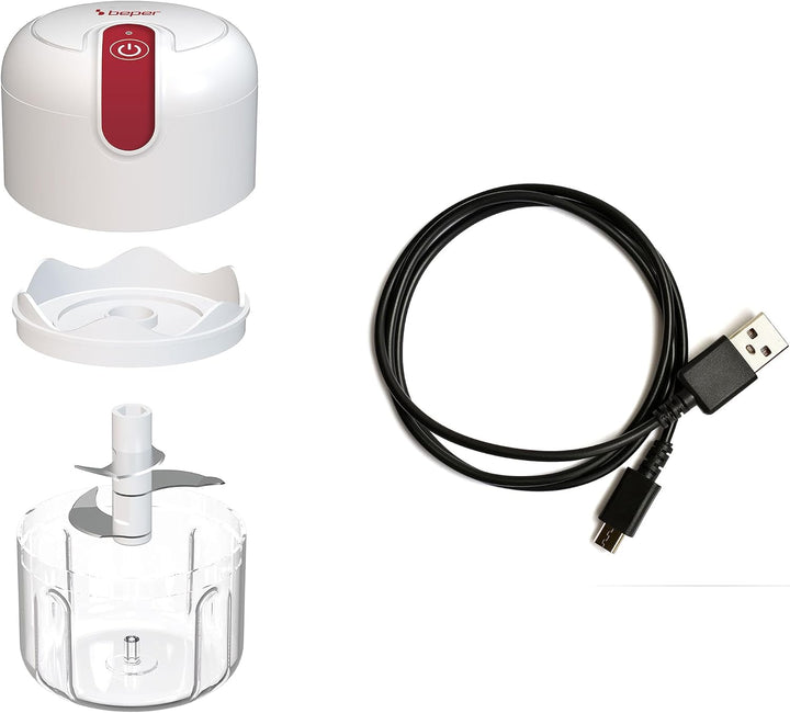 BEPER P102ROB050 Zerkleinerer mit USB-Anschluss, Mini-Küchenmaschine, Kapazität 250 ml, Leistung 3,7