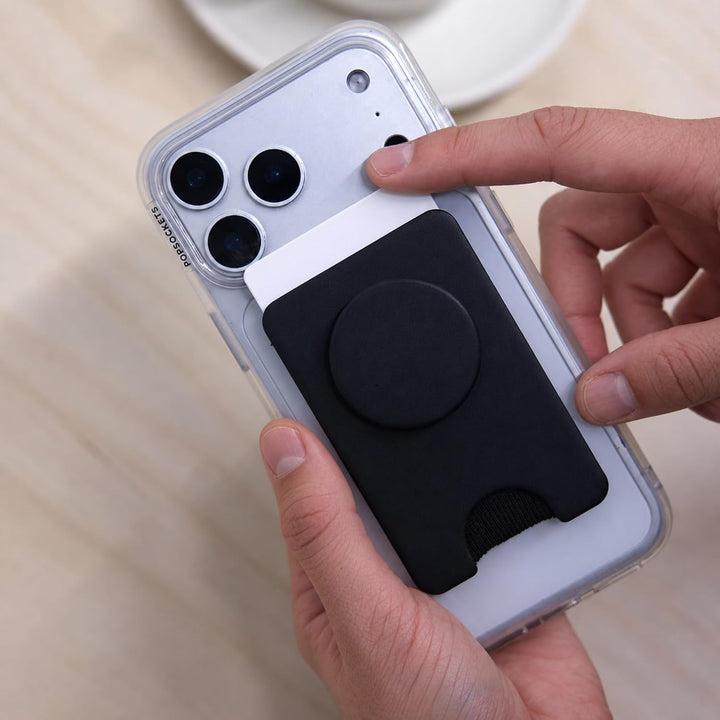 PopSockets Handy-Wallet für MagSafe, Kartenhalter ohne Grip, Black - Black Schwarz, Schwarz
